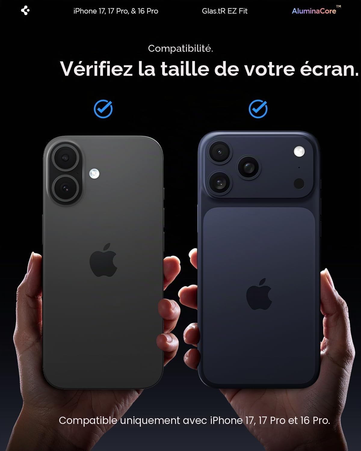 Spigen Glas.tR EZ Fit Verre Trempé pour iPhone 17, iPhone 17 Pro, iPhone 16 Pro, 2 Pièces, Installation Facile, Dureté 9H, Résistant aux Rayures, Protection écran