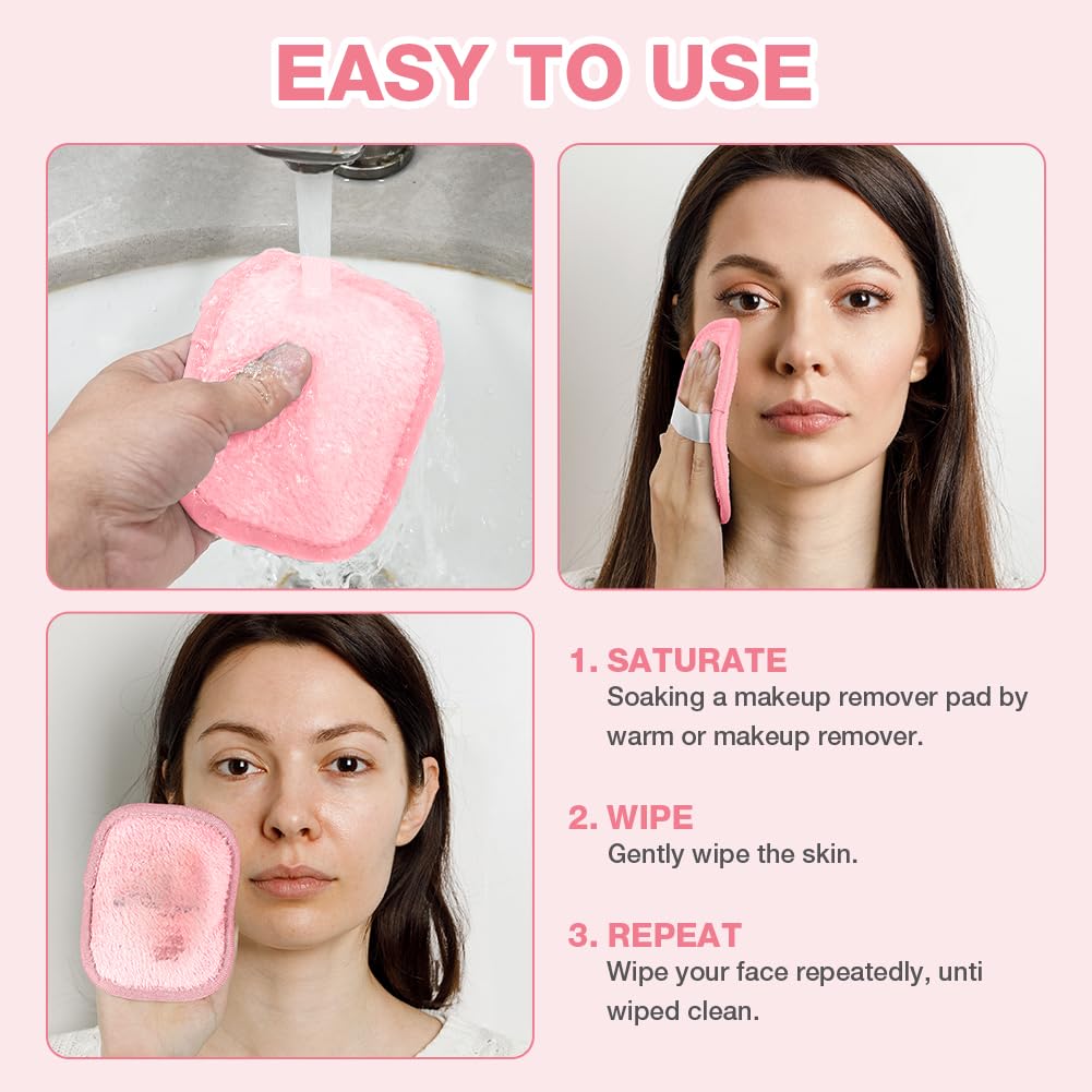 AOOWU 8 Pezzi Dischetti Struccanti Riutilizzabili, Dischetti Struccanti Lavabili con Sacchetto Lavanderia, Cuscinetti Struccare Super Morbido Flanella Double-Face, Pulizia del Viso e Degli Occhi