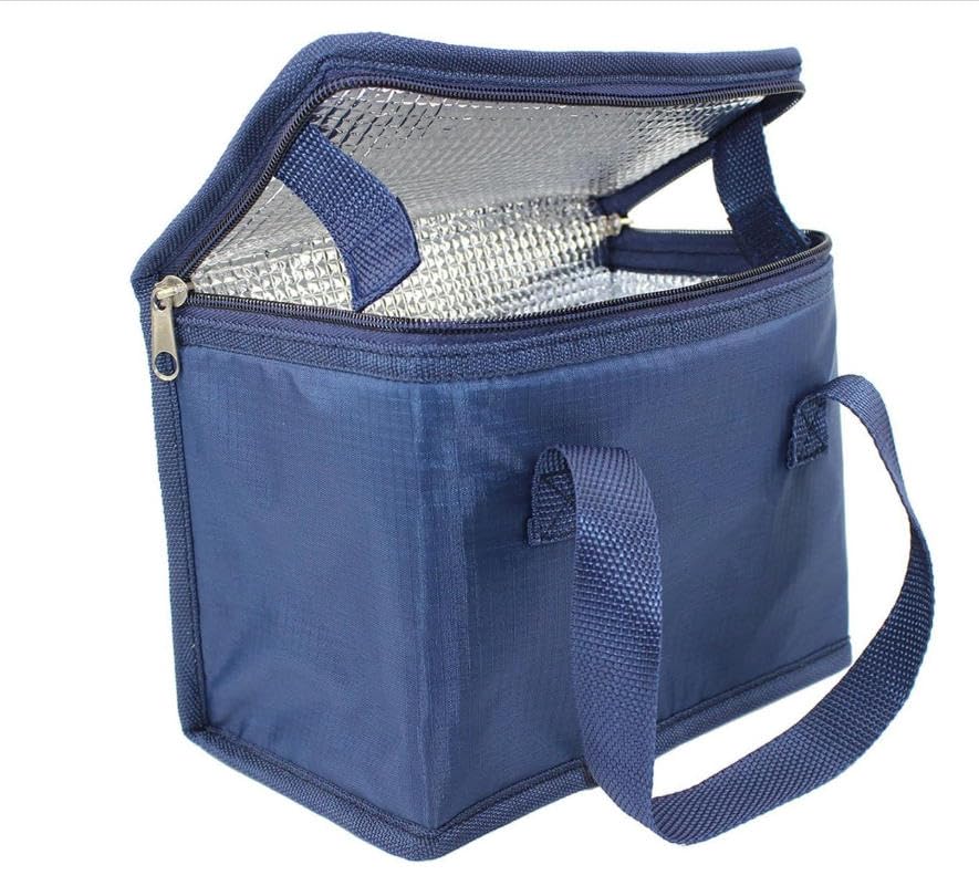 Folding Lunch Bag Insulated Lunch Box Cool Bag Navy Blue 4-6 cans