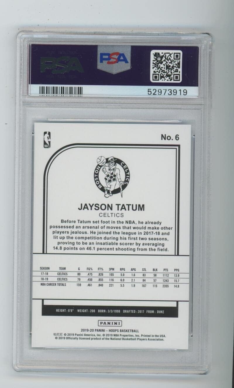 2019 Jayson Tatum Panini Hoops BLUE #6 PSA 8 NM Boston Celtics NBA Graded Basketball Card