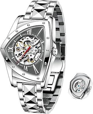 Automatic Triangle Mechanical Watches for Men Punk Rap Style Stainless Steel Luminous Life Waterproof Man Wrist Watch