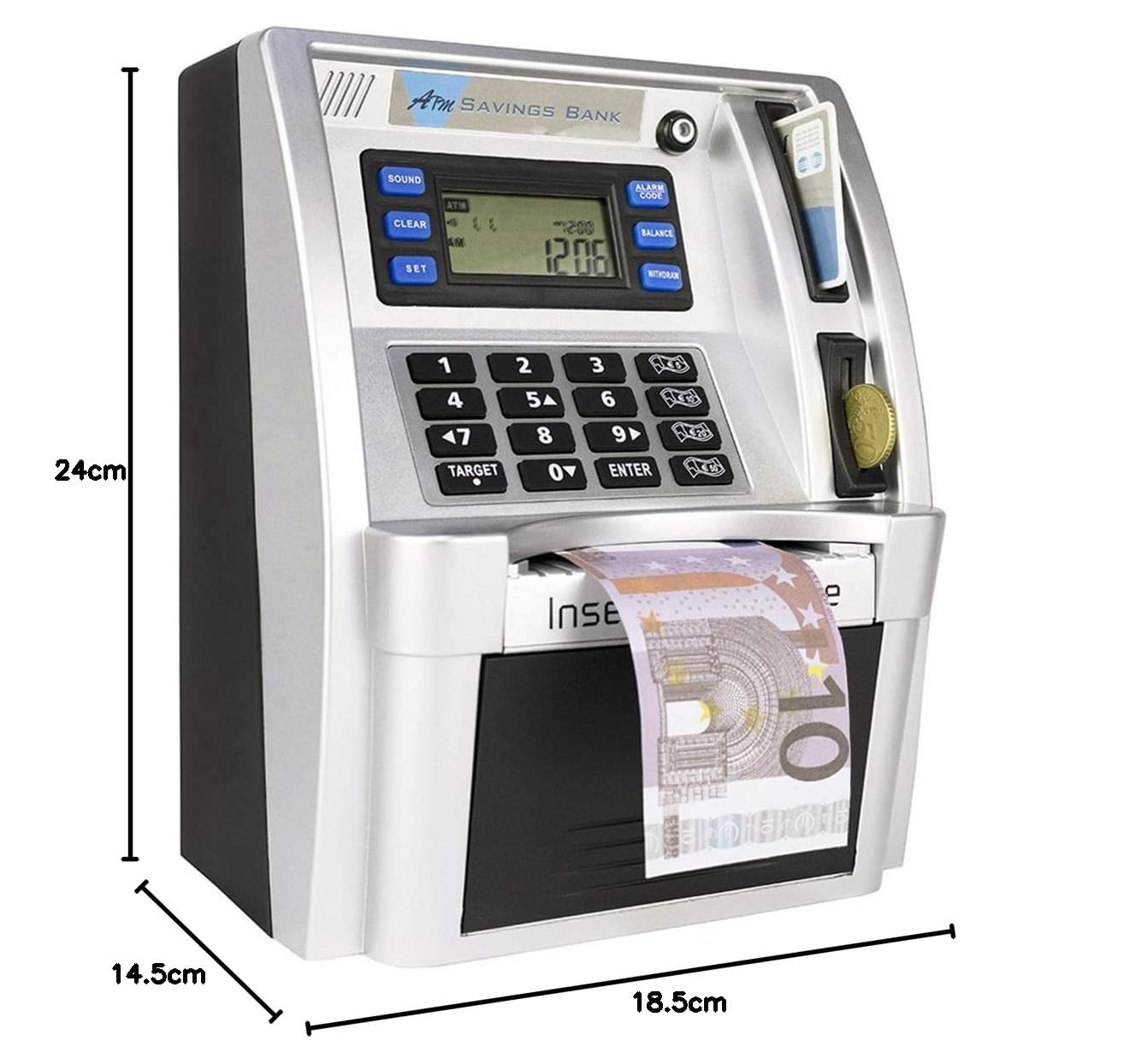 LB Money Bank Cassa di Risparmio Versione EURO ATM Salvadanaio Elettronico Digitale ATM per Monete e Banconote,Mini Salvadanaio per Natale e compleanno,Nero