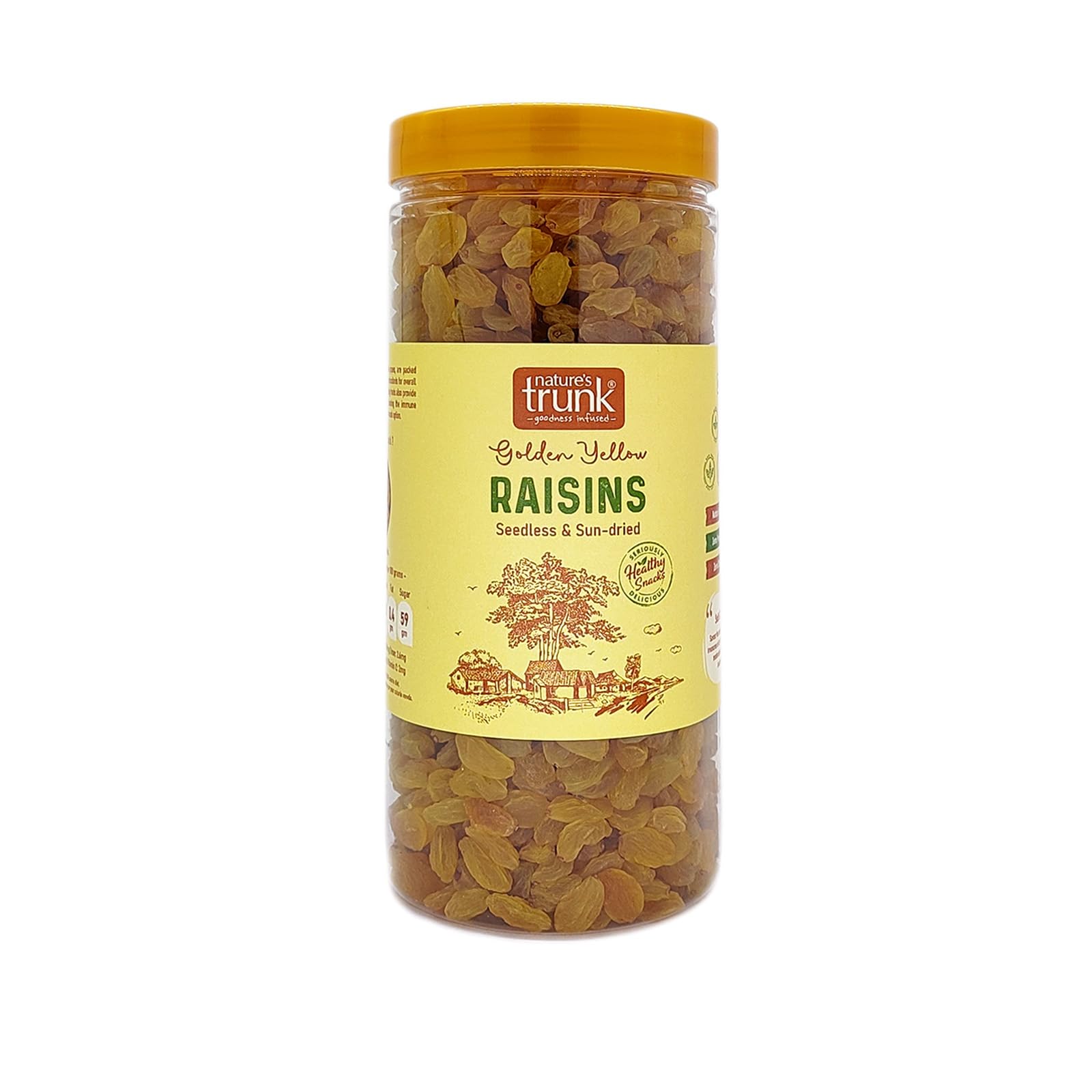Nature's Trunk Golden Yellow Raisins, Kishmish (Dry Grapes), Sun-Dried Dry Fruits, Sweetness in Every Bite, 100% Natural Goodness. Perfect for Snacking & Cooking, Pet Bottle 600g
