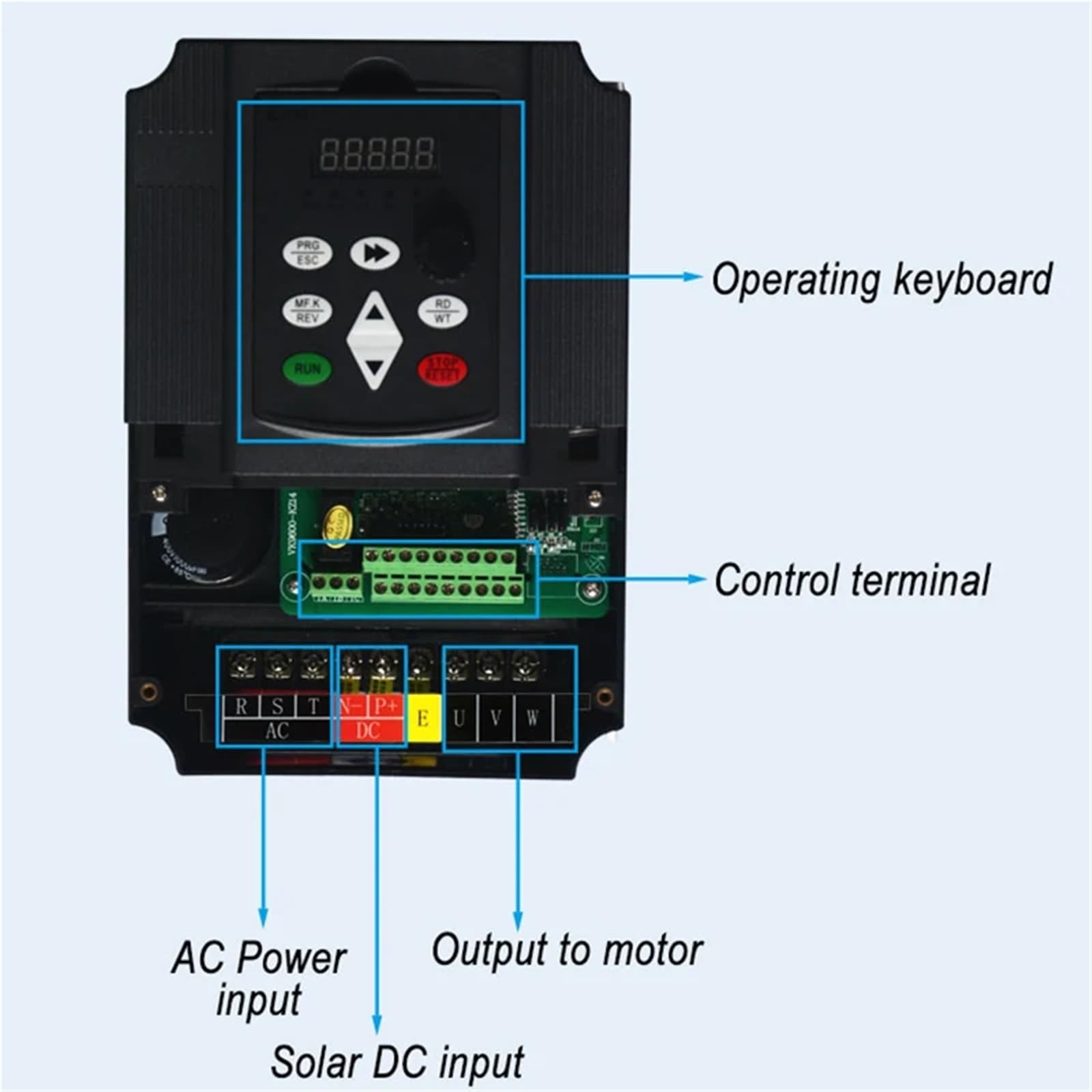 Convertidor inversor de accionamiento de Bomba de Agua con accionamiento de frecuencia Variable Solar de 220V 0,75/1,5/2,2/4KW for Control de Velocidad de Motor trifásico 220V(4KW(6HP),220V)