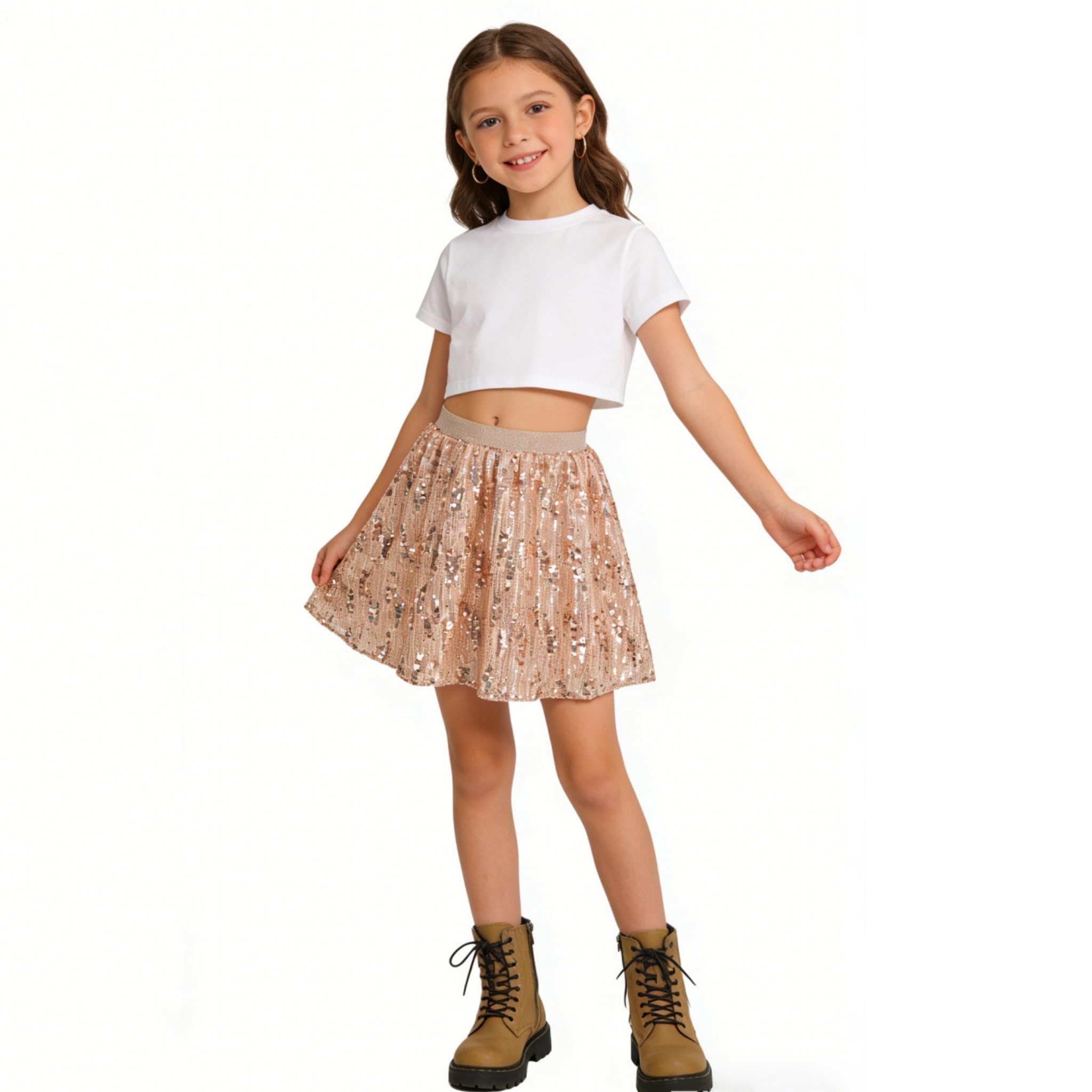 Rolanko Gonna con paillettes elastica in vita glitterata con fodera scintillante gonne scintillanti per bambini da ballo per bambini 5-12 anni