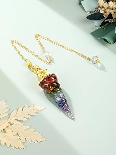 Miniatura 2 de PESOENTH Corona de oro 7 chakras péndulo de cristal de radiestesia adivinación curación espiritual hilo de resina puntiaguda cristal brujería Reiki