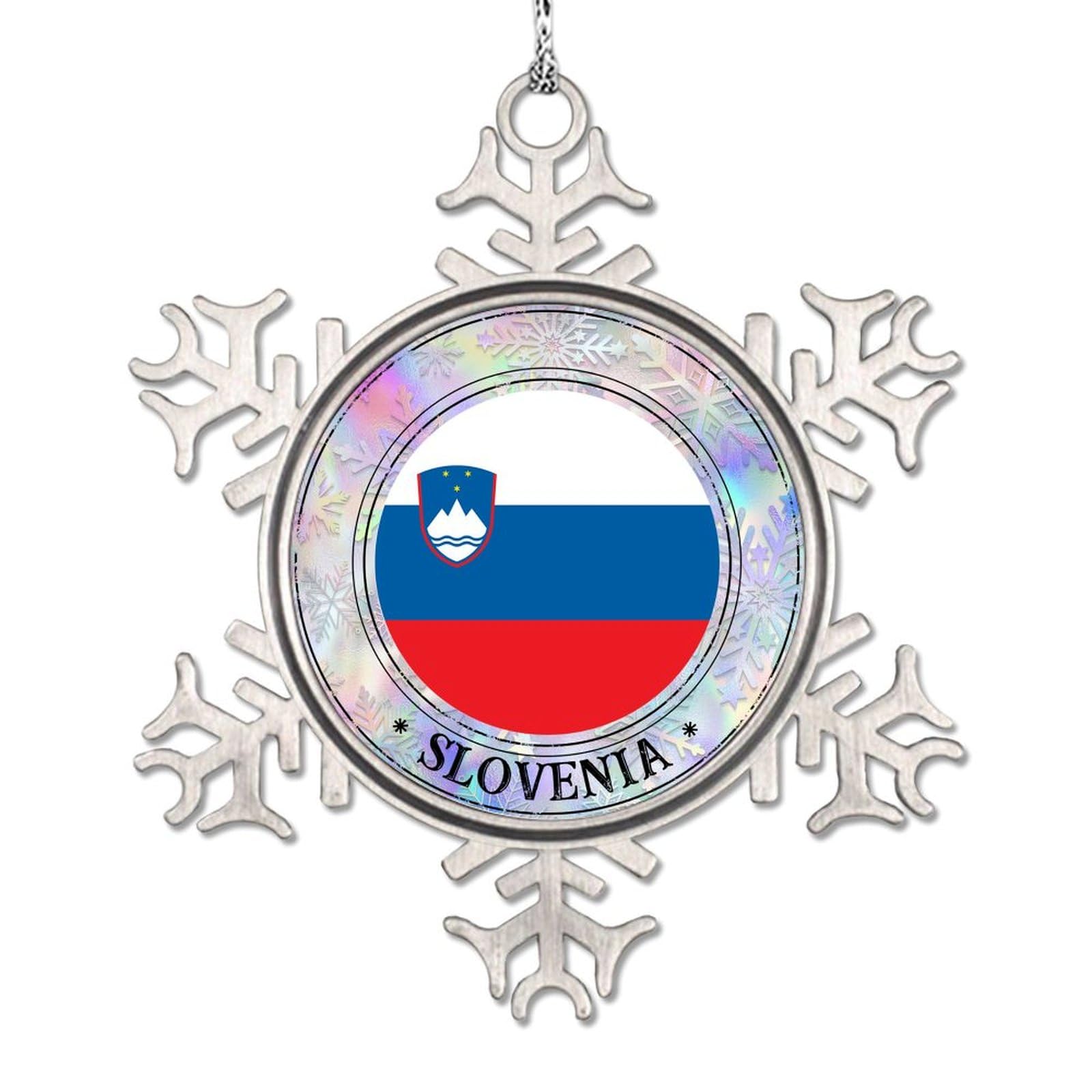 LITTLEGROVE SEEDS Snowflake Ornament Slovenia Flag Personalized Christmas Ornaments 2024 Slovenia Christmas Decorations for Tree Customized Travel Lovers Novelty Metal Pendant Xmas Party Decor