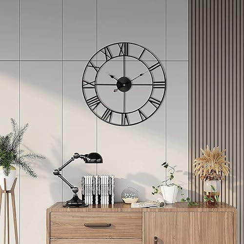 Miniatura 5 de Reloj de pared de metal grande de 30 pulgadas, resistente al agua, para exteriores, reloj retro europeo con números romanos grandes, reloj