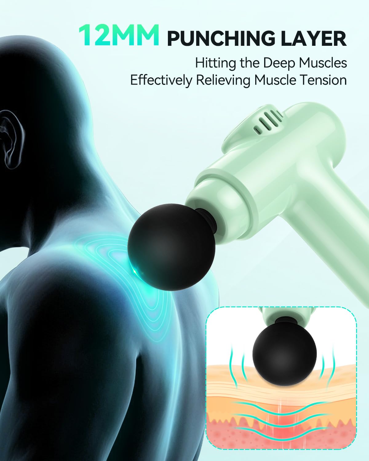 Mini Pistola Massaggio Muscolare,30 velocità Pistola Massaggio per Tessuti Profond Portatile per Sollievo Muscolare,MassaggiatoreProfessionale con Display a LED