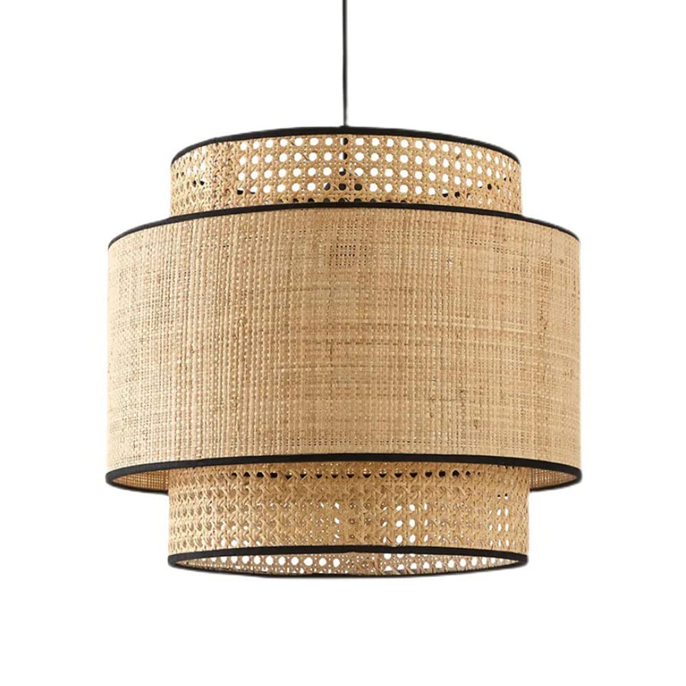 LYMSXAZOU Dining Room Pendant Light Fixtures 1 Large Craft Rattan Chandelier Bohemia Lamp Fixture Cylindrical Decor for Living Restaurant Coastal