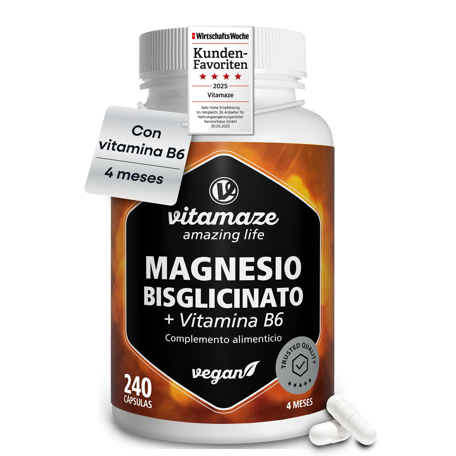 Magnesio Bisglicinato + B6 (4 Meses) 240 Cápsulas