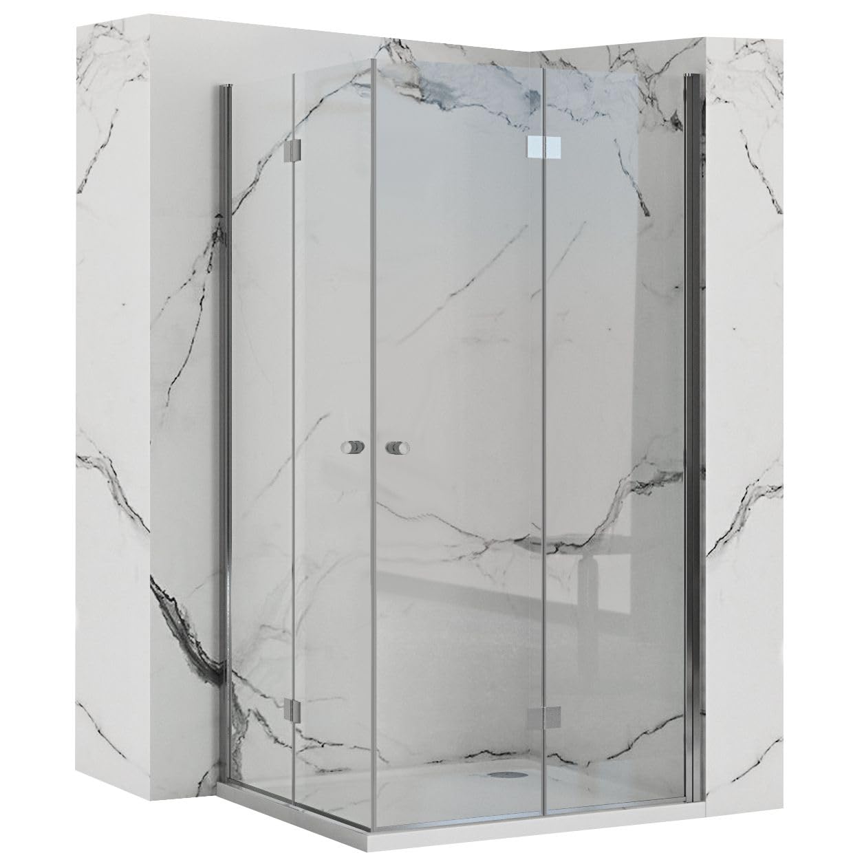Rea Cabina de Ducha FOLD N2 CROMADA 90x90x190 cm Cristal templado transparente de seguridad 6mm (Cromo) Sin plato de ducha