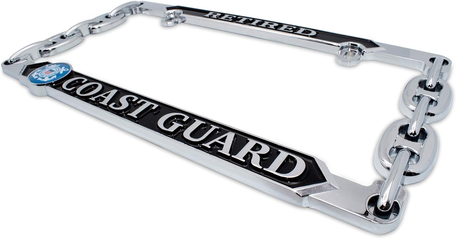 Elektroplate United States Retired Coast Guard Chrome-Plated Metal Standard Size Premium 3D License Plate Frame Tag Holder for Cars/SUVs/Trucks Weather-Proof Auto Accessory