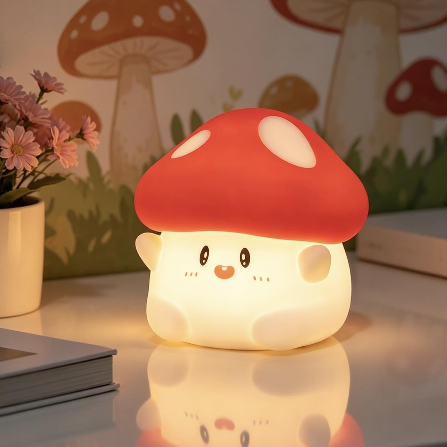 YR YRHH-PET Pilz-Nachtlicht, niedliche Pilzlampe, LED-Quetsch-Nachtlampe, weiches Silikon, dimmbar, wiederaufladbar, tragbar, Touch-Nachtlicht für Kinder, Baby-Schlaf, Kinderzimmer, Schreibtisch,