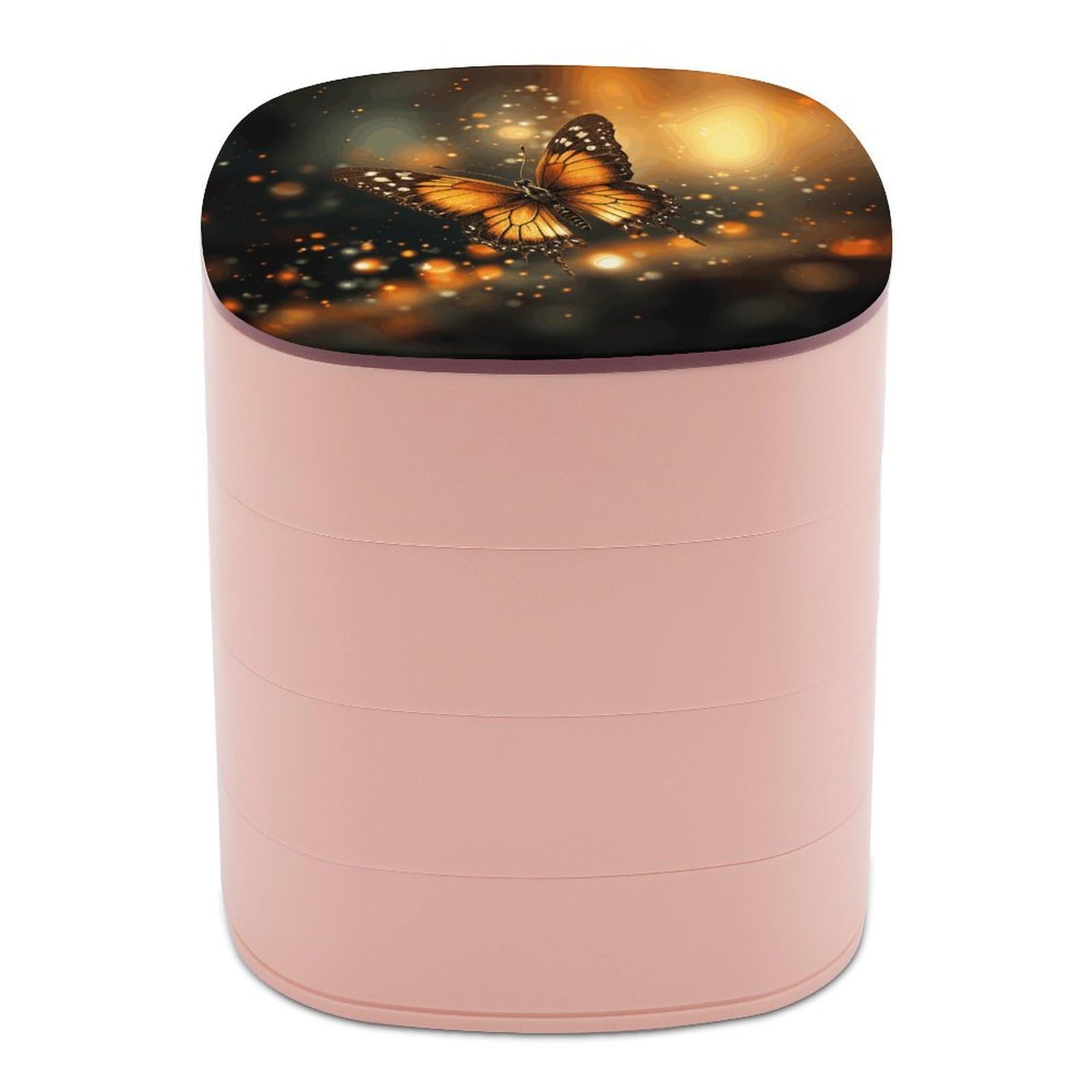 JTREHY Orange Butterfly Jewelry Box 4-Layer Covered Rotating Jewelry Storage Box Large Capacity Storage Boxes Portable Jewelry Case for Bracelets Earrings Necklace