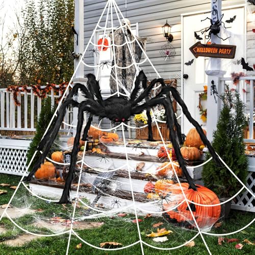 Shyllin Lustre gigante para decoração exterior para jardim e casa, conjunto de decoração de Halloween com teia de aranha de 5 m, lustre de 150 cm, 20 mini aranhas, 40 g de teias de aranha