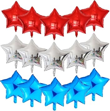 15 Pack 18inch Star Foil Balloon Red Silver Blue Star Shaped Inflate Balloon for 4th July Party Patriotic American Flag Decorations