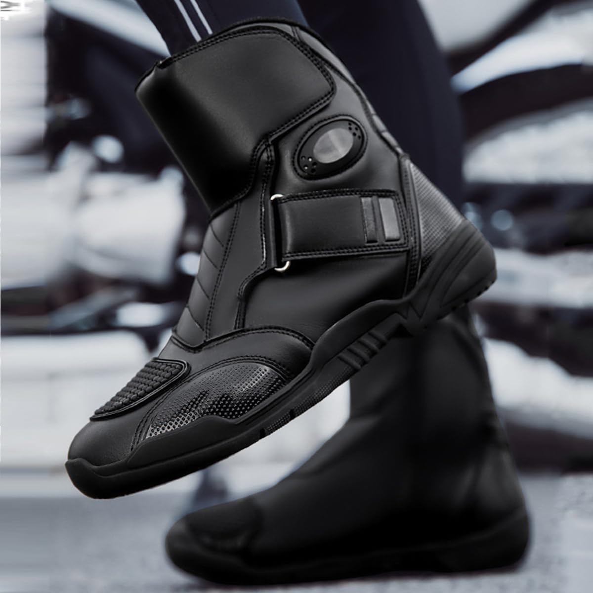 SDEQA Scarpe Moto Uomo in Pelle, Stivali Moto Motocross Strada | Stivali Protettivi Traspiranti Antiscivolo Motociclista per Pista e Strada