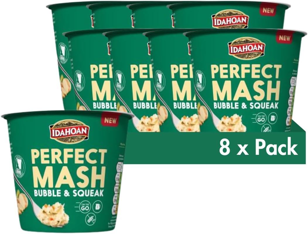 Idahoan Mashed Potato Pots 55g - Dried Potato Mash Vegetarian and Gluten Free Instant Potato Pot Cooks in 1 Minute, Quick Lunch, Bulk Ready to Eat (Pack of 8, Bubble and Squeak)