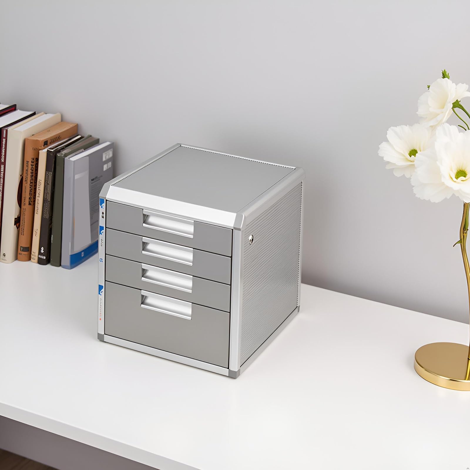 4 cassetti bloccabili desktop File Cabinet A4 Letter nizer per casa ufficio e posto di lavoro Cassetti in alluminio sicuro per archiviazione e protezione documenti