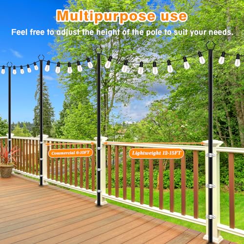 4 Pack String Light Poles,10 Ft Metal Poles with Fork for Outdoor String Lights,Outdoor Light Poles with Fork,Poles/Post/Stand for Outside,Patio,Deck,Backyard,Garden Wedding,Party