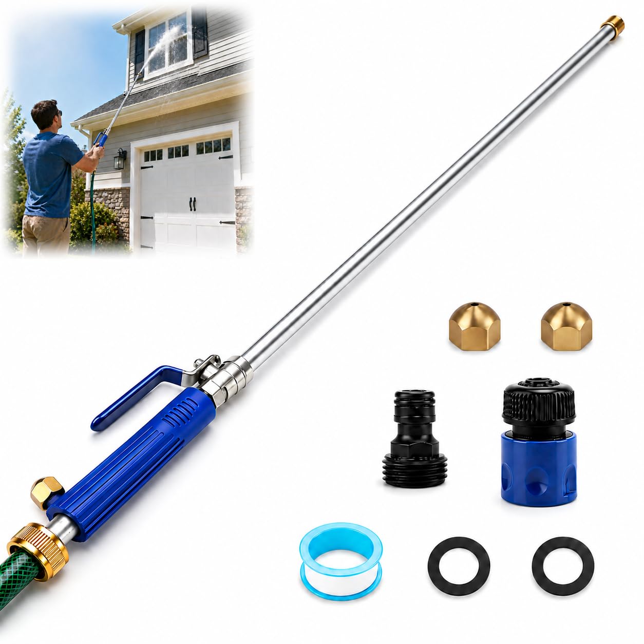 Photo 1 of Jet Hose Nozzle High Pressure, Leak-Proof Power Washer Wand with 2 Spray Nozzles & Quick Connectors, No Extra Equipment Needed, Easy Lightweight Cleaning for Car, Patio, Deck & Driveway