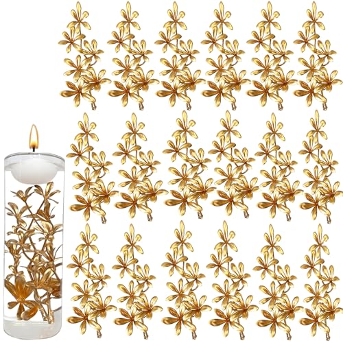 32 Pcs Artificial Flowers for Floating Candles, Gold Orchids Flower Vase Filler Floating Flowers for Centerpieces, Faux Flower Vase Fillers for Wedding Table Party Home Decorartion Restaurant Decor