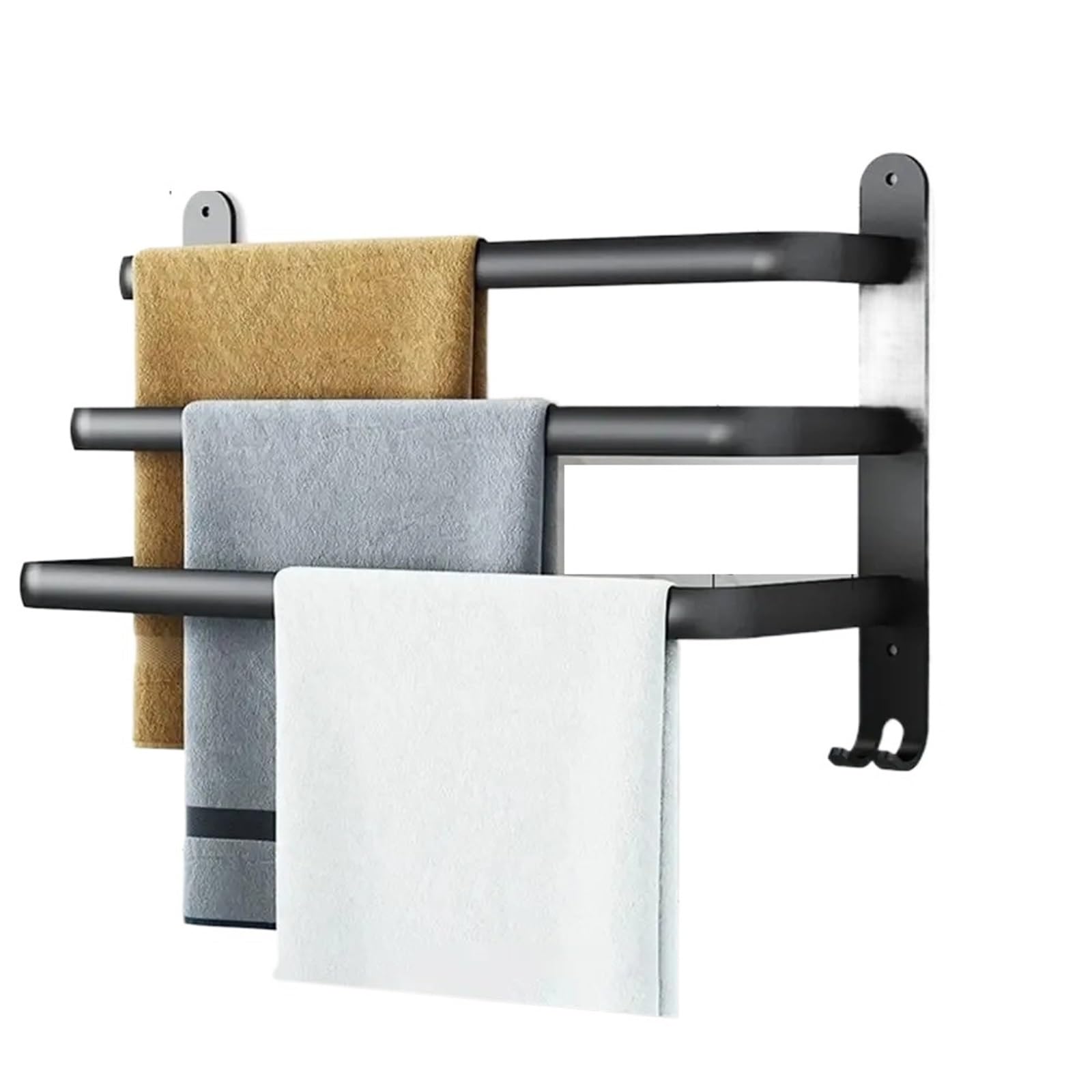 Aluminum Alloy Towel Rack With Hooks Wall Mount Storage Shelf Bathroom Accessories Holder(40cm-Three poles)