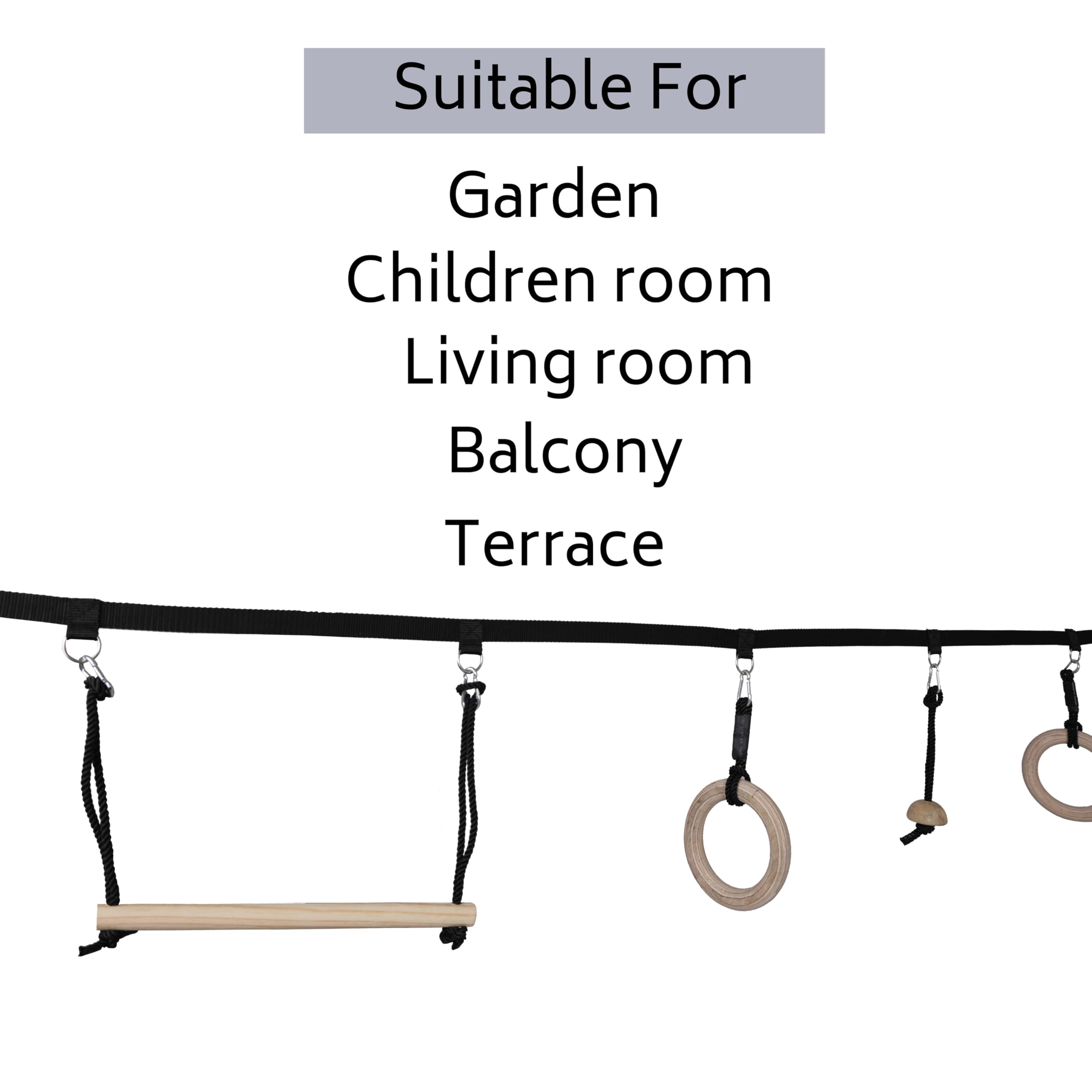 VIXERA Ninja Warrior Obstacle Course for Kids, Slackline Double Exciting Obstacles Cargo, Wooden Gymnastic Ring Monkey Bars Ninja Course for Kids, Physical Exercise Tools, Indoor Outdoor Garden - Image 6 thumbnail