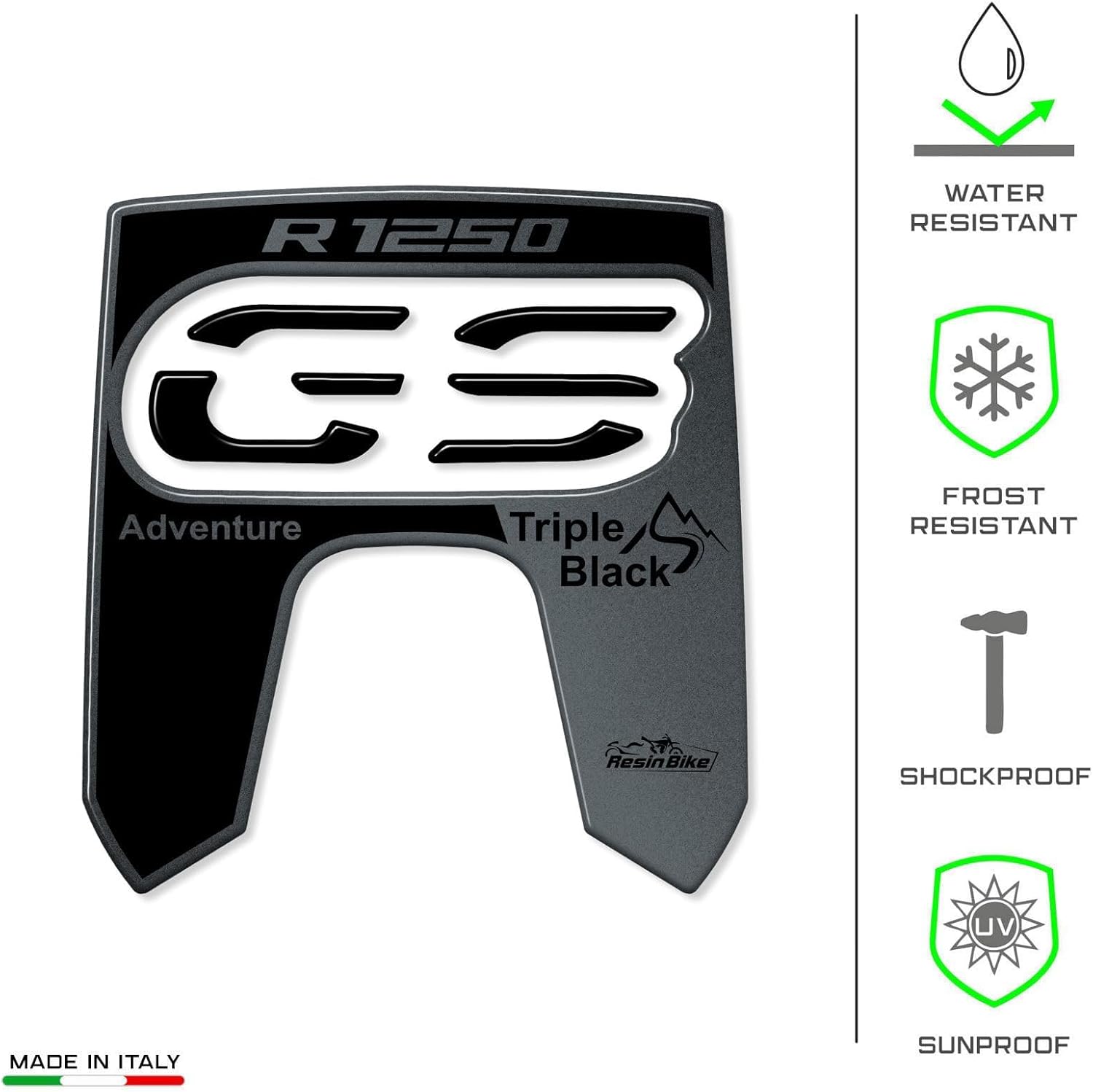 Motorcycle 3D Stickers Compatible with BMW R 1250 GS Adventure 2021-2024. Storage Compartment Protection from Impact and Scratches. Resin Stickers - Made in Italy (Triple Black)
