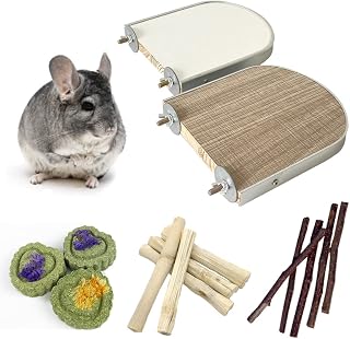 kathson Wooden Hamster Stand Platform Guinea Pig Climbing Exercise Toy Chinchilla Activity Playground Cage Accessories with Metal Edging for Bird Parrot Mouse Gerbil and Dwarf(6.5x5.7x0.87 inches)