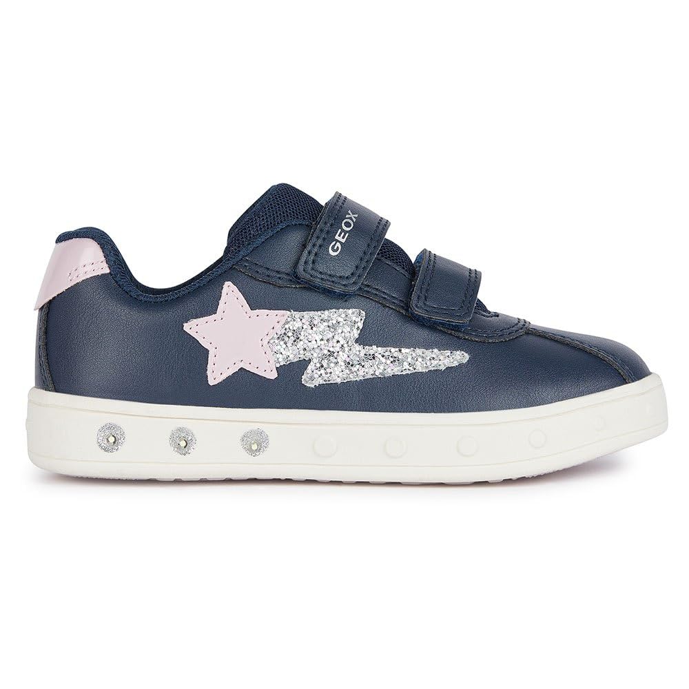 Geox J Skylin Girl A Sneaker, Navy Pink, 9 UK Child