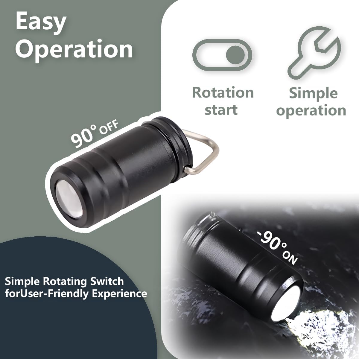 1PCS Tiny Flashlight Mini Flashlight Key Chain Nano Keychain Light Compact LED Flashlights Smallest Tiny Lantern Micro White Rows Bright Light Portable Torch with Hook Hiking Camping (Black)