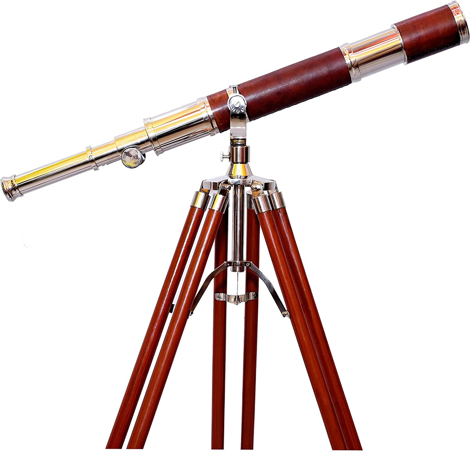 Marine Standard Hign Magnification Tube Telescope Chrome Nickel & Brown Finish Classy Look Elegant Telescope Single Barrel Nautical Decorative