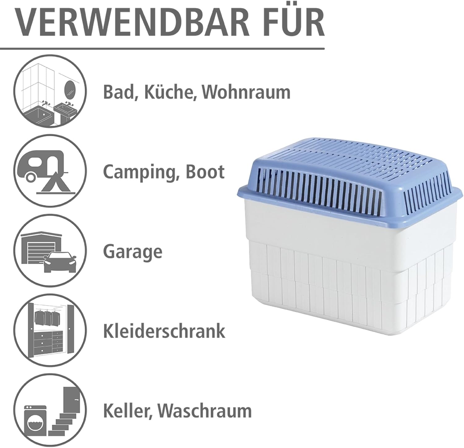 WENKO Déshumidificateur 1 kg - déshumidificateur , Polypropylène, 24 x 16 x 15 cm, Blanc