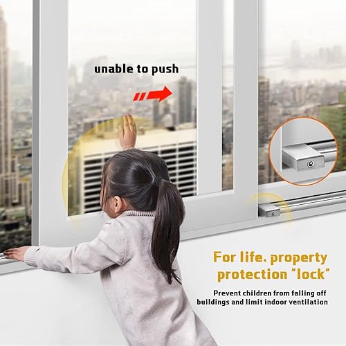 Miniatura 4 de Paquete de 2 cerraduras de seguridad para puertas correderas, a prueba de niños, cerradura de puerta de patio y ventana, sin taladro, fácil de