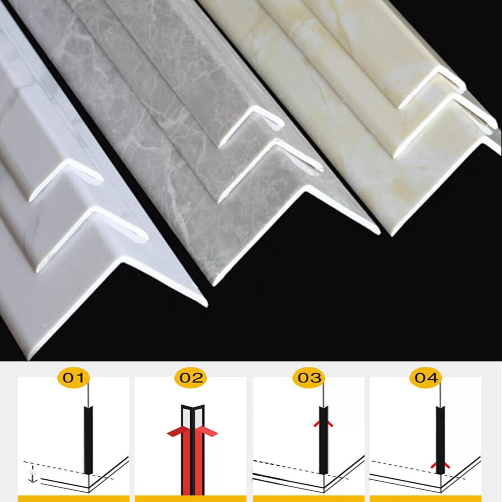 Paraspigoli Muro, in PVC, Autoadesivi, Modanatura Adesiva per Pareti | Para Spigoli per Mobili, Angolo Interno a 89°, Effetto Marmo, per Protezione e Decorazione(Brown,3x120cm/0.12x47in)