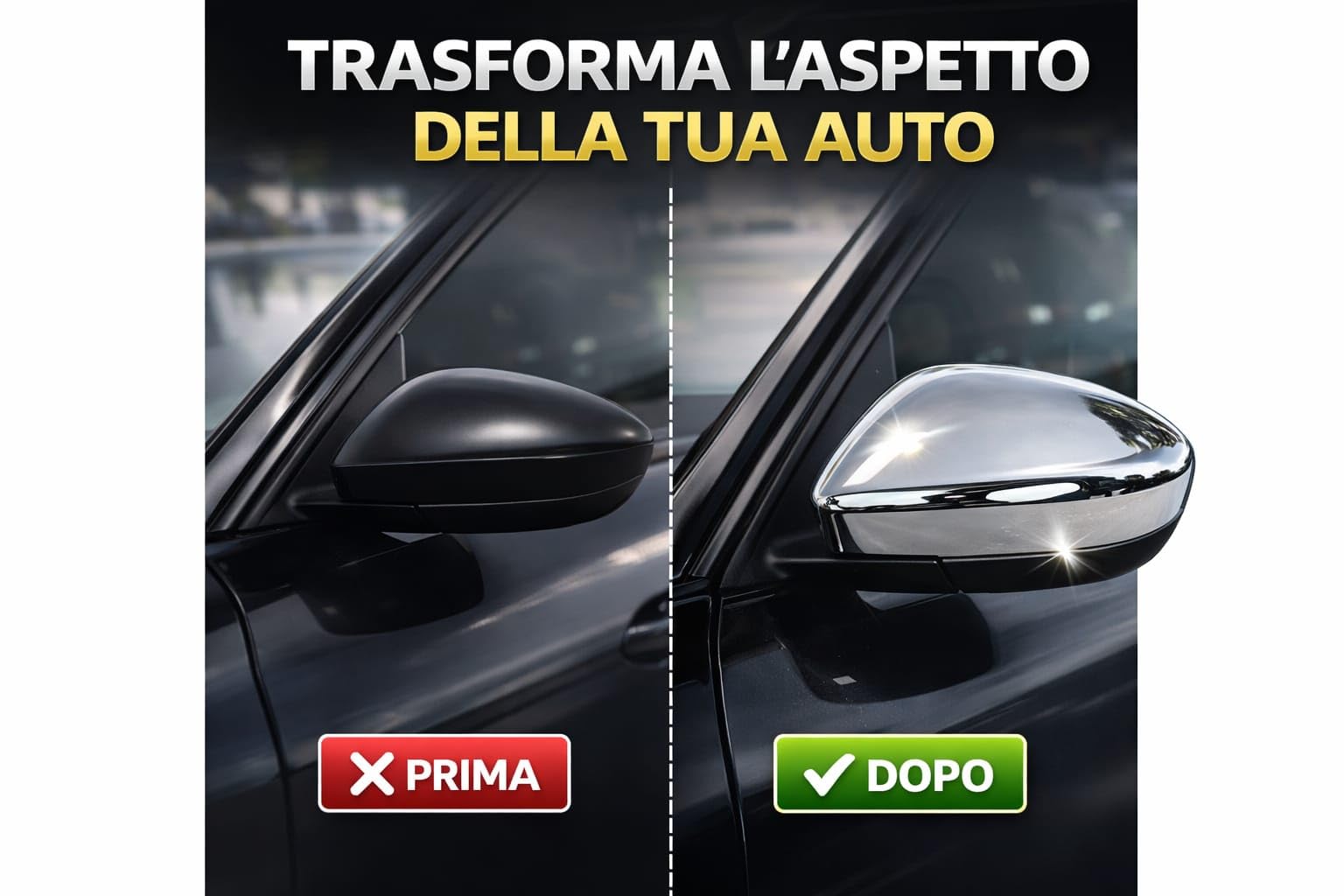 Coppia Calotte Specchio Cromate Retrovisore Compatibile con Fiat 500X 2014-2025 Nuove Coprispecchi Argento Lucido Eleganti