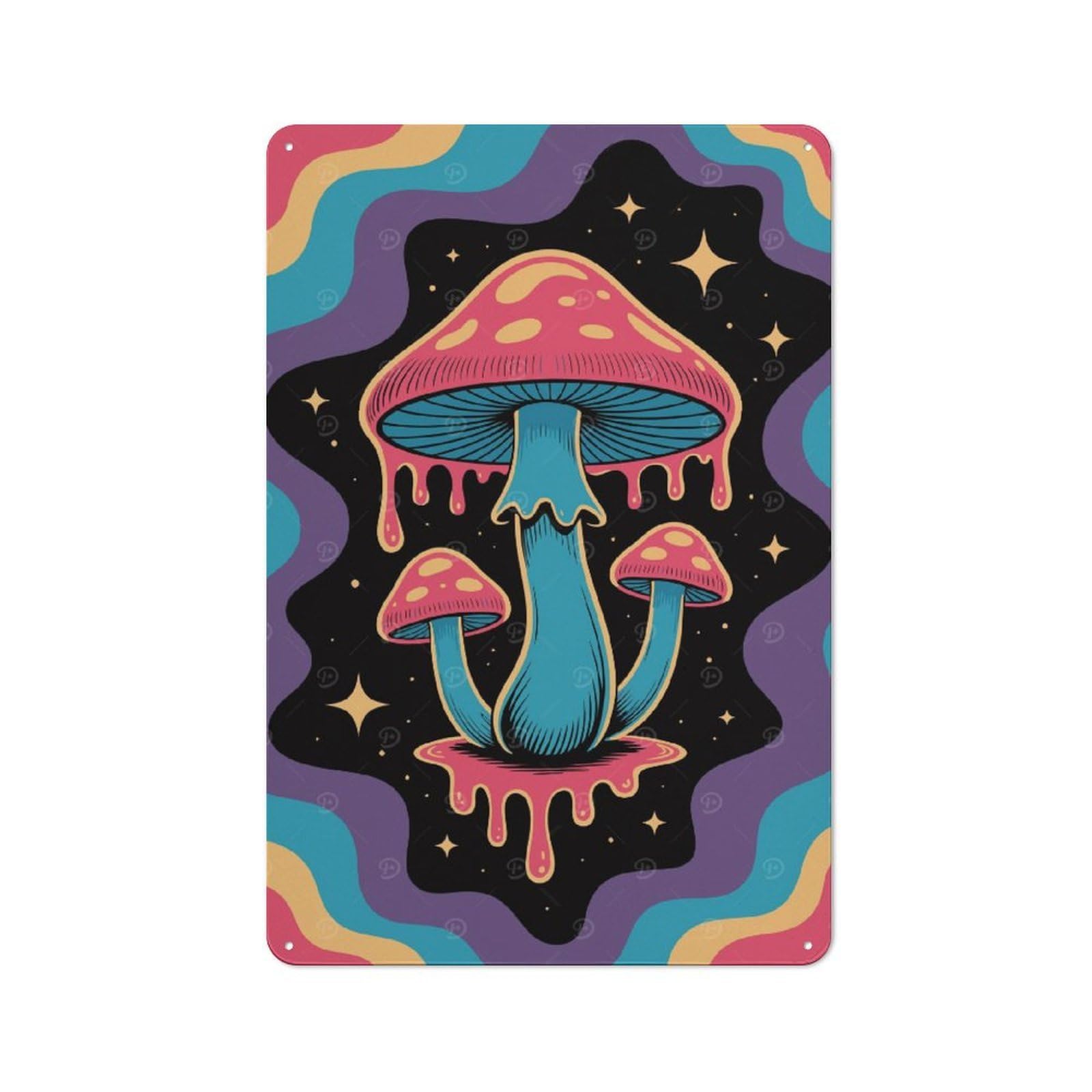 Junmoney Mushroom Art Vintage Metal Wall Decor 30X20cm, Tin Wall Sign For Restaurant, Kitchen, Counter Or Breakfast Nook