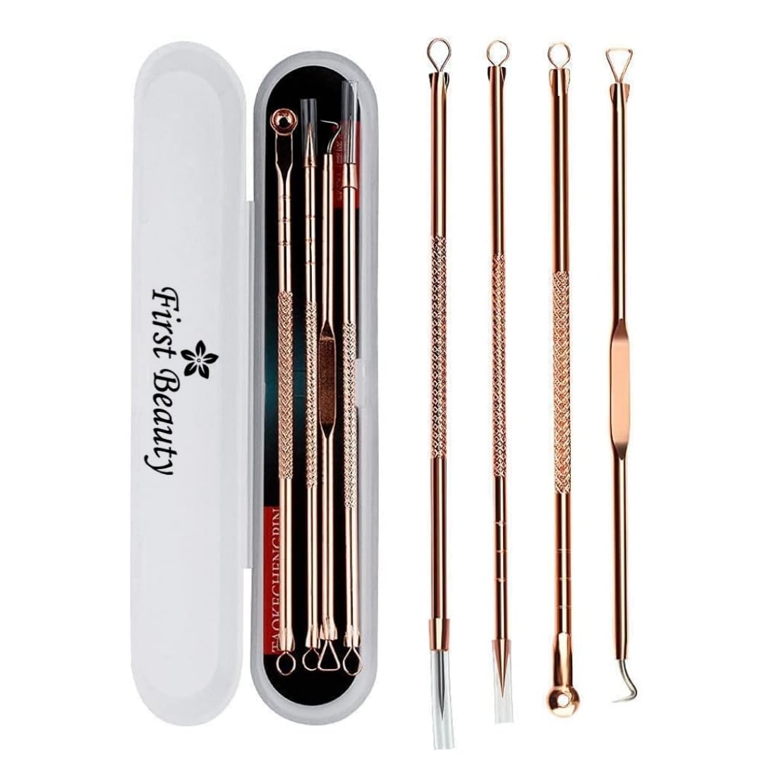 FIRST BEAUTY 4Pcs Blackhead Pimple Golden Remover Tools for Professional Tweezers Kit for Remove Acne Comedone Extractor, Black Heads Removing on Face Removal-image-27