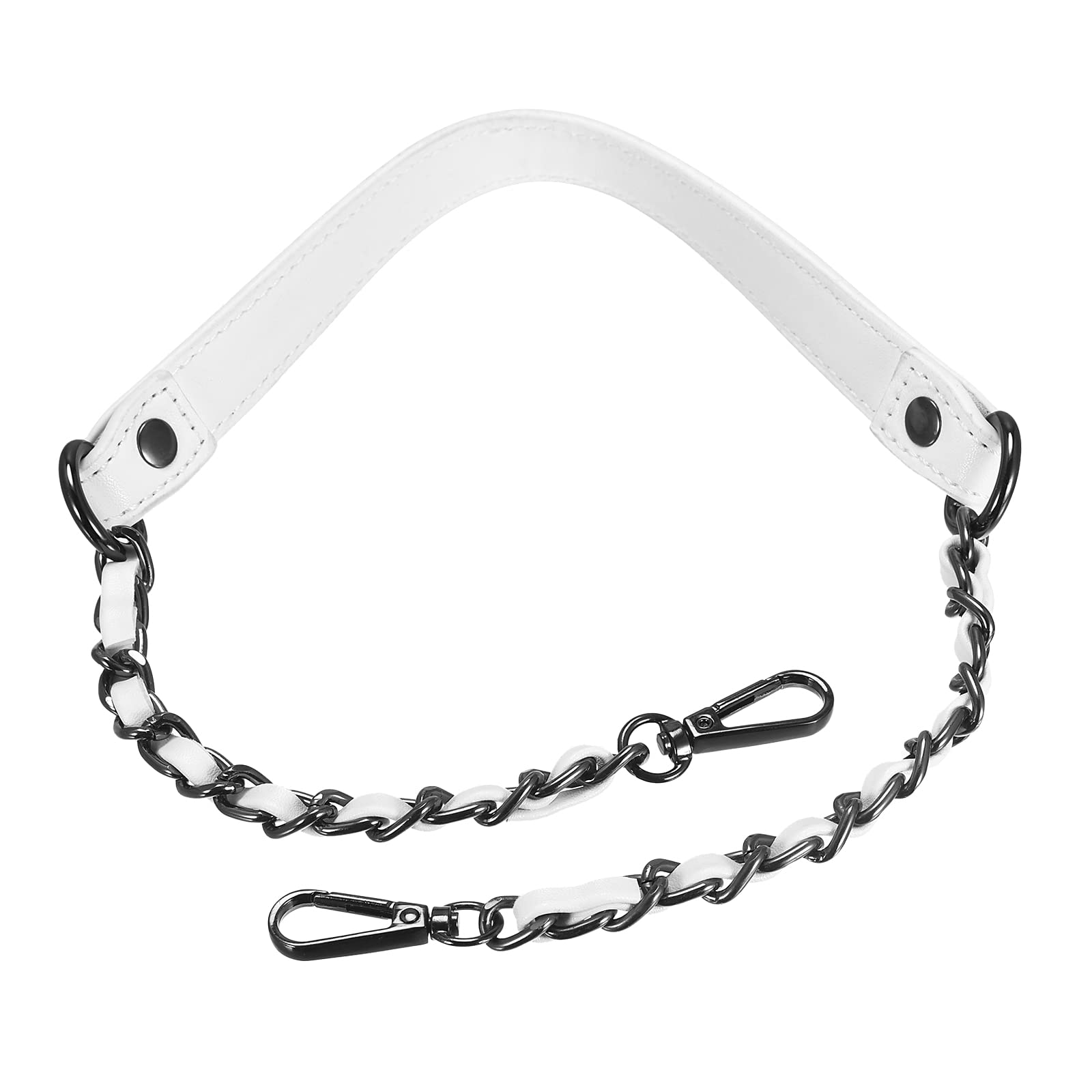 sourcing map Purse Chain Strap, 24" 2Pcs Leather Iron Flat Chain Strap Handbag Chains Purse Handles Shoulder Replacement Strap, White Strap Grey Chain