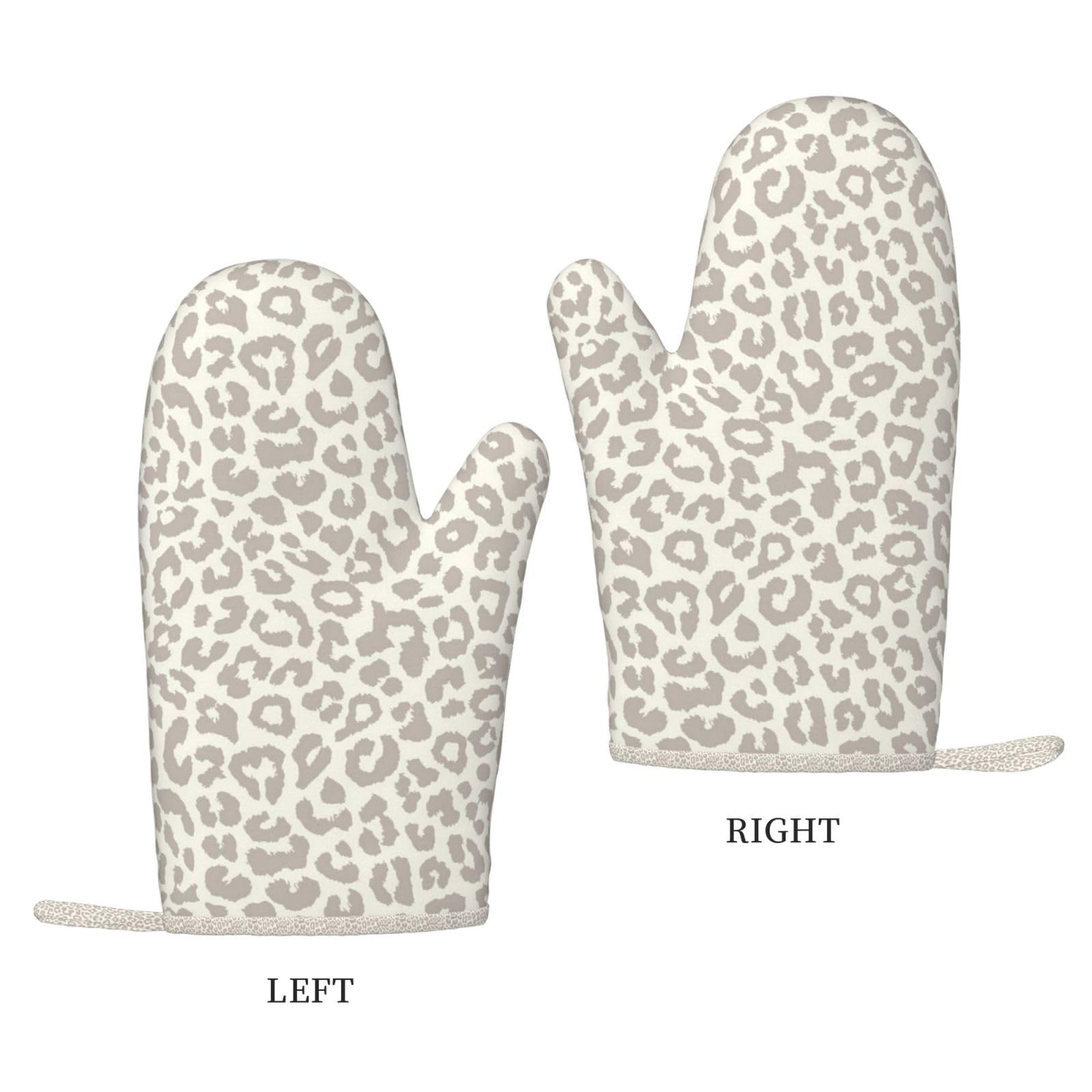 Ensemble de Quatre Gants et maniques résistants à la Chaleur, Gants de Cuisine antidérapants, maniques de Four, Motif léopard Marron