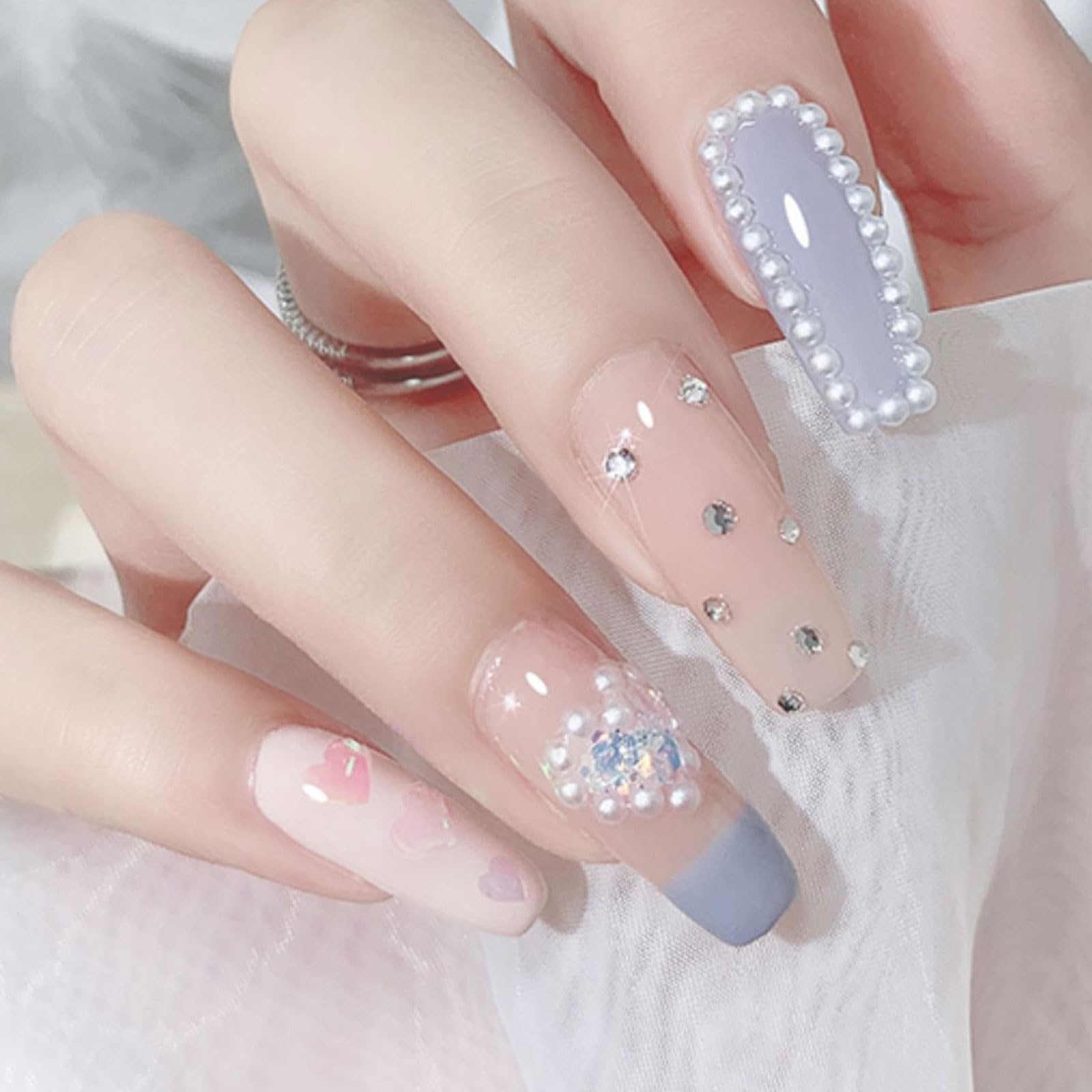Rhinestones & Pearls Nail Art Decoration - 2 Boxes, 48pc 3D & Flat Back Crystal Nails, AB, White, DIY Crafts - Image 4
