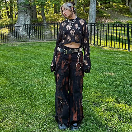 Women Y2K Hollow Out Top Crochet Knit Long Sleeve Navel See Through Loose Fit Pullover Jumper Top Knitwear4