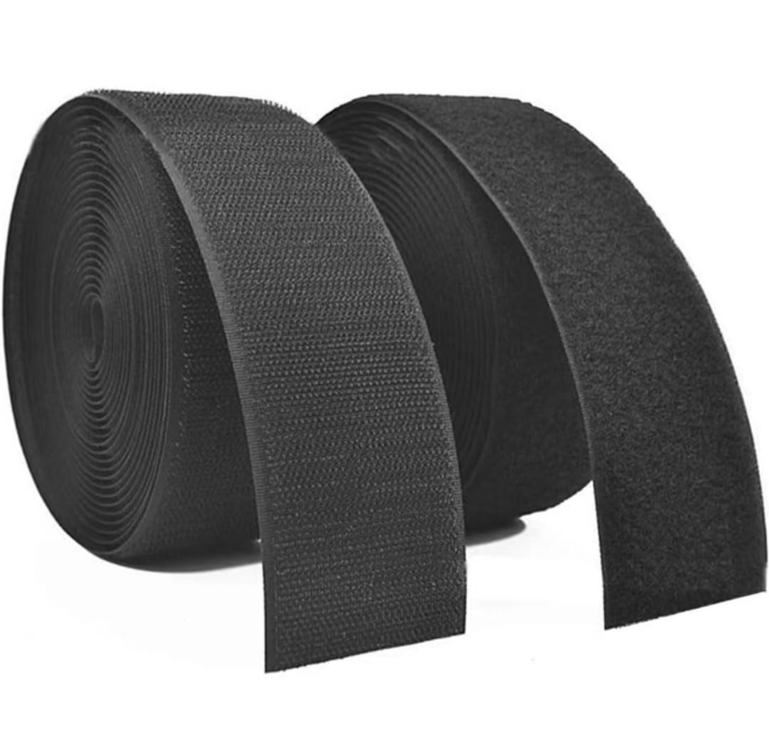 1 Inch (25mm) Sew on Hook and Loop Tape Set Non-Adhesive Style Sewing Fasteners (Black, 5 Yards)