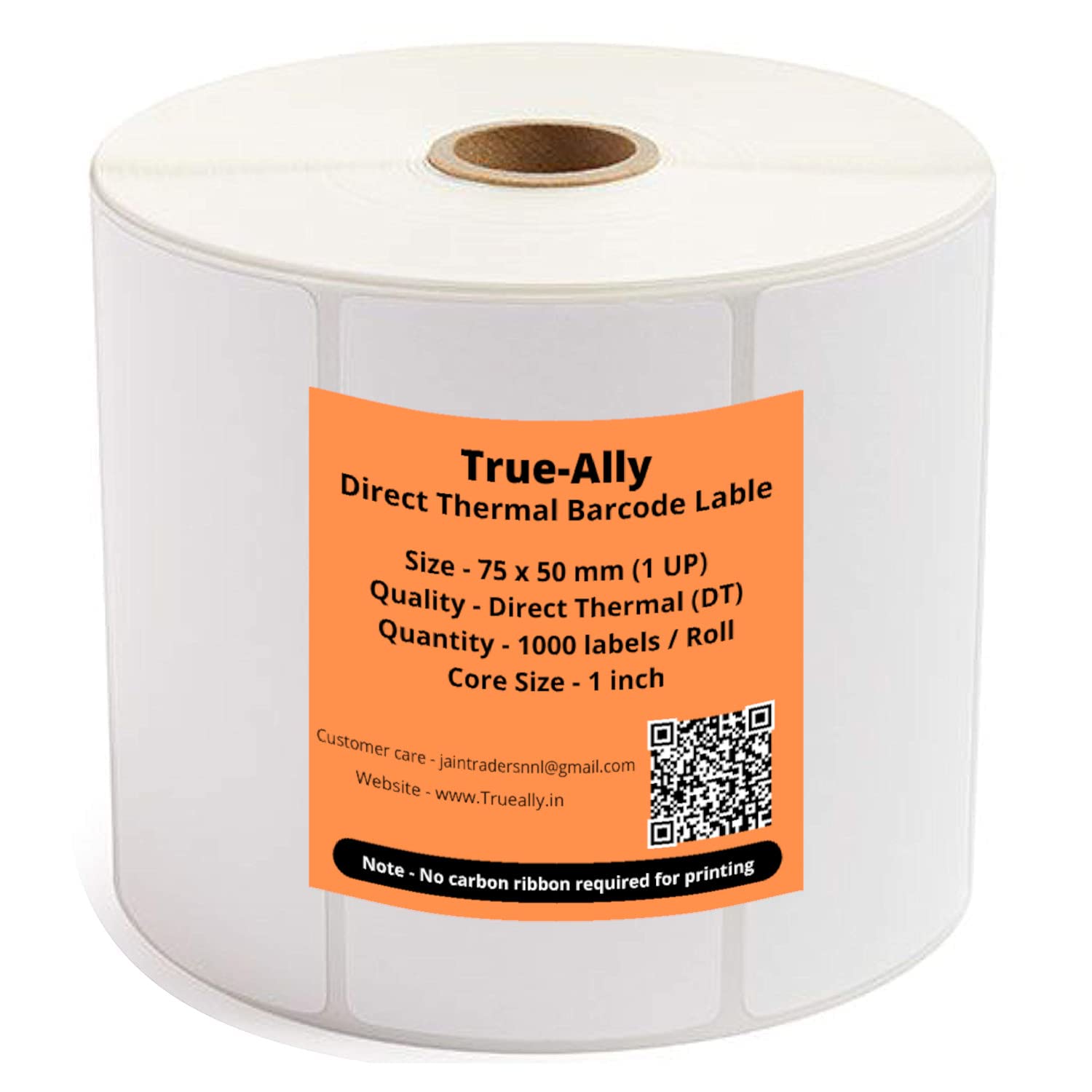 true-ally 75x50 direct thermal (dt) barcode label sticker - 3 x 2 inches - 75mm x 50mm - 1000 labels per roll - white self adhesive sticker for printing barcoding (1 roll per pack(1000 labels))