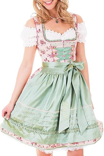 Krüger Madl Women's Dirndl Very Berry Pink Light Green 50 cm Size 32 38 40  - Pink - 14 : Amazon.co.uk: Fashion