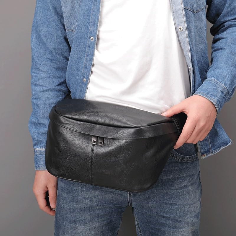Leather Single Shoulder Bag with Waist Strap Large Capacity Men's Multi Functional Chest