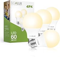Sigalux A19 LED Bulbs 60W Equivalent 2700K Soft White 800 Lumens E26 Base Non-Dimmable 4-Pack UL Listed
