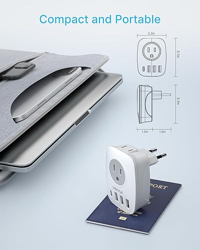 Vista 4 de VINTAR International - Paquete de 3 adaptadores de enchufe de viaje europeos, adaptador de enchufe de alimentación internacional con 2 salidas